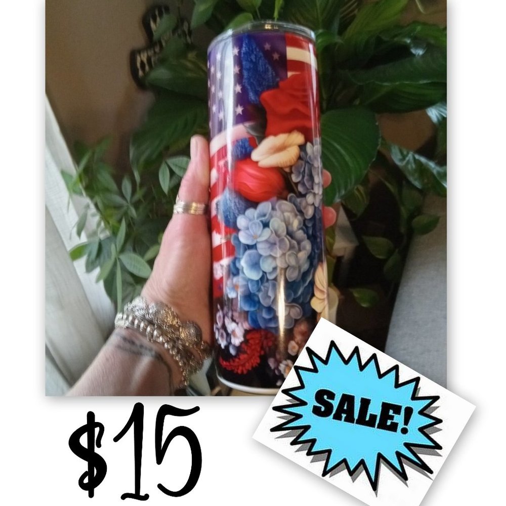 Floral American Flag Graphic Tumbler